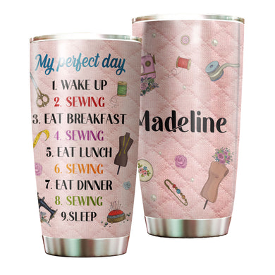 Camellia Personalized Perfect Day Wake Up Sewing Sewist Vintage Stainless Steel Tumbler - Double-Walled Insulation Travel Thermal Cup With Lid Gift For Sewer Sewing Lover