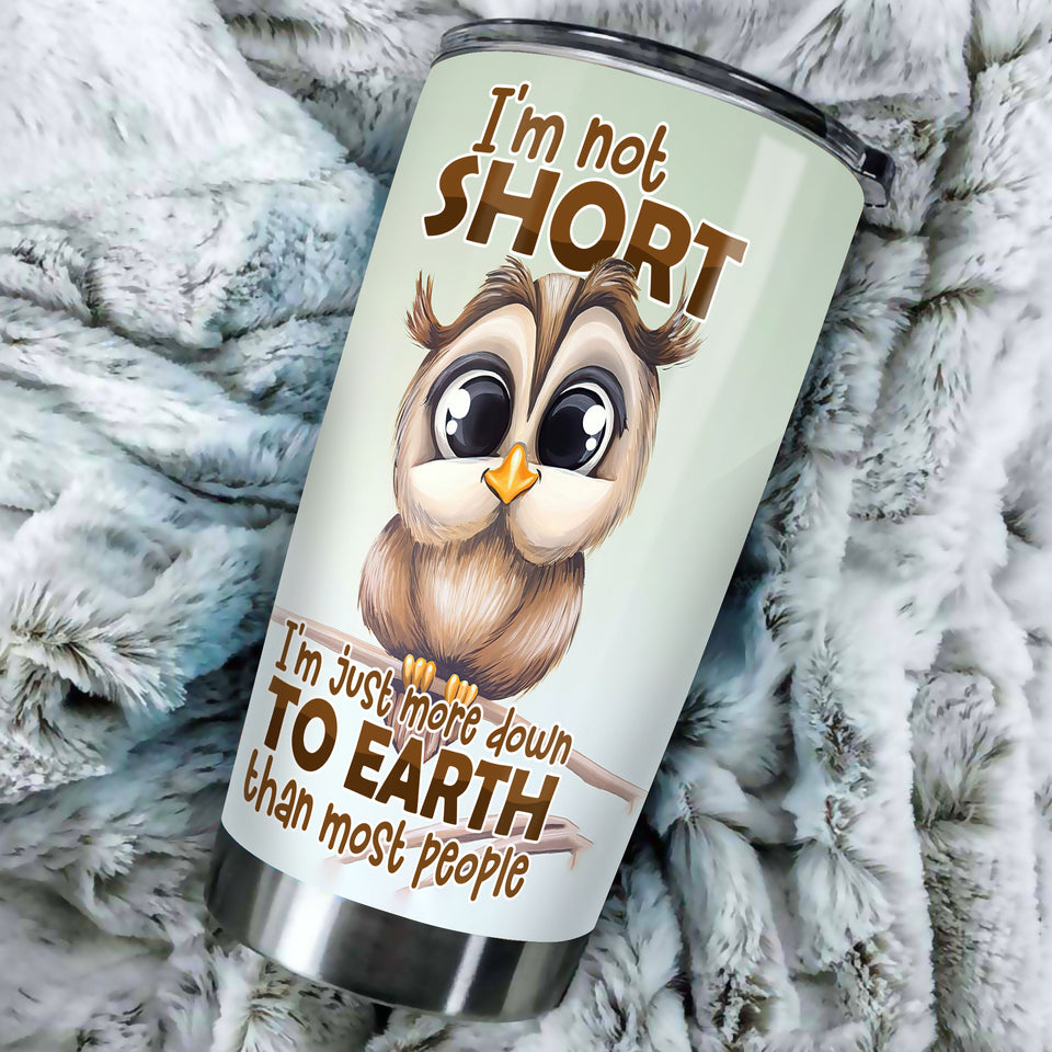 Camellia Personalized Cute Owl I'm Not Short Stainless Steel Tumbler - Double-Walled Insulation Thermal Cup With Lid Gift For Kids Girls Animal Lover