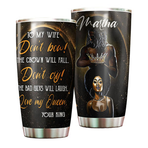 Camellia Personalized Afro Girl To My Wife Crown Loving Letter Stainless Steel Tumbler - Double-Walled Insulation Thermal Cup With Lid Valentines Day Gift For Girlfriend Wife