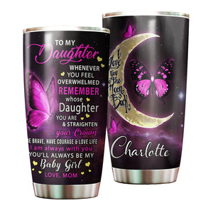 Camellia Personalized Butterfly To My Daughter Loving Letter Stainless Steel Tumbler - Double-Walled Insulation Thermal Cup With Lid Mom Gift For Daughter