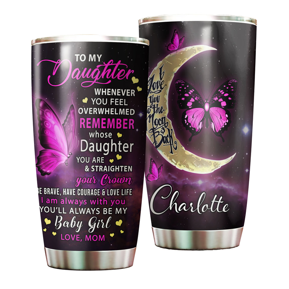 Camellia Personalized Butterfly To My Daughter Loving Letter Stainless Steel Tumbler - Double-Walled Insulation Thermal Cup With Lid Mom Gift For Daughter