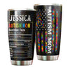 Camellia Personalized Autism Mom Nutrition Facts Pieces Ribbon Stainless Steel Tumbler - Double-Walled Insulation Travel Thermal Cup With Lid Gift For Autism Awareness Month