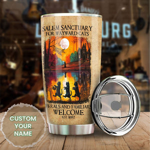 Camellia Personalized Salem Sanctuary For Wayward Cats Black Cat Skull Blood Moon Stainless Steel Tumbler - Double-Walled Insulation Travel Thermal Cup With Lid Gift For Halloween