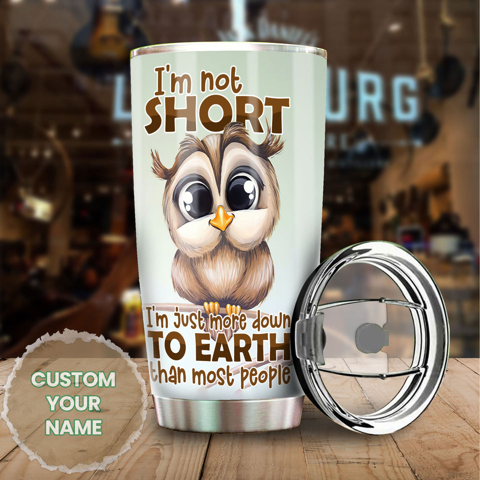 Camellia Personalized Cute Owl I'm Not Short Stainless Steel Tumbler - Double-Walled Insulation Thermal Cup With Lid Gift For Kids Girls Animal Lover