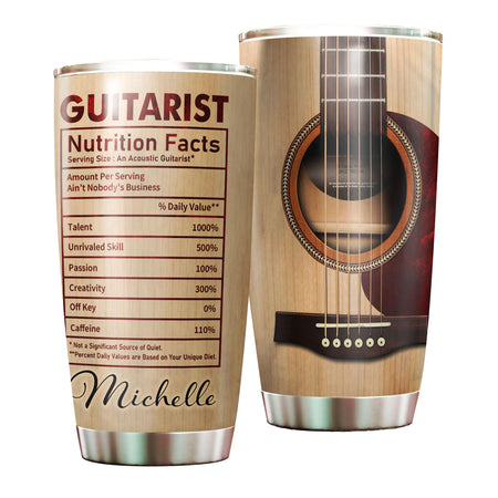 Camellia Personalized Guitarist Nutrition Facts Funny Stainless Steel Tumbler - Double-Walled Insulation Thermal Cup With Lid Gift For Bass Guitar Player