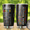 Camellia Personalized Autism Mom Nutrition Facts Pieces Ribbon Stainless Steel Tumbler - Double-Walled Insulation Travel Thermal Cup With Lid Gift For Autism Awareness Month