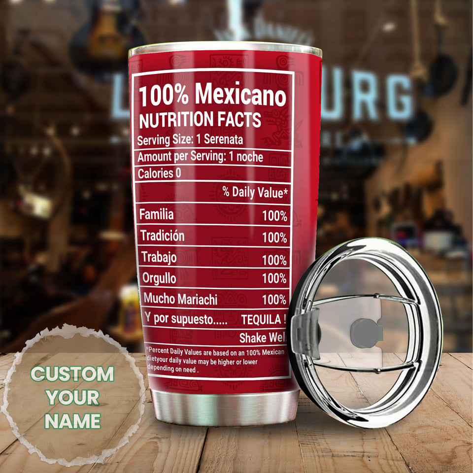 Camellia Personalized Mexicano Nutrition Facts Stainless Steel Tumbler - Double-Walled Insulation Sporty Thermal Cup With Lid Gift For Birthday Anniversary