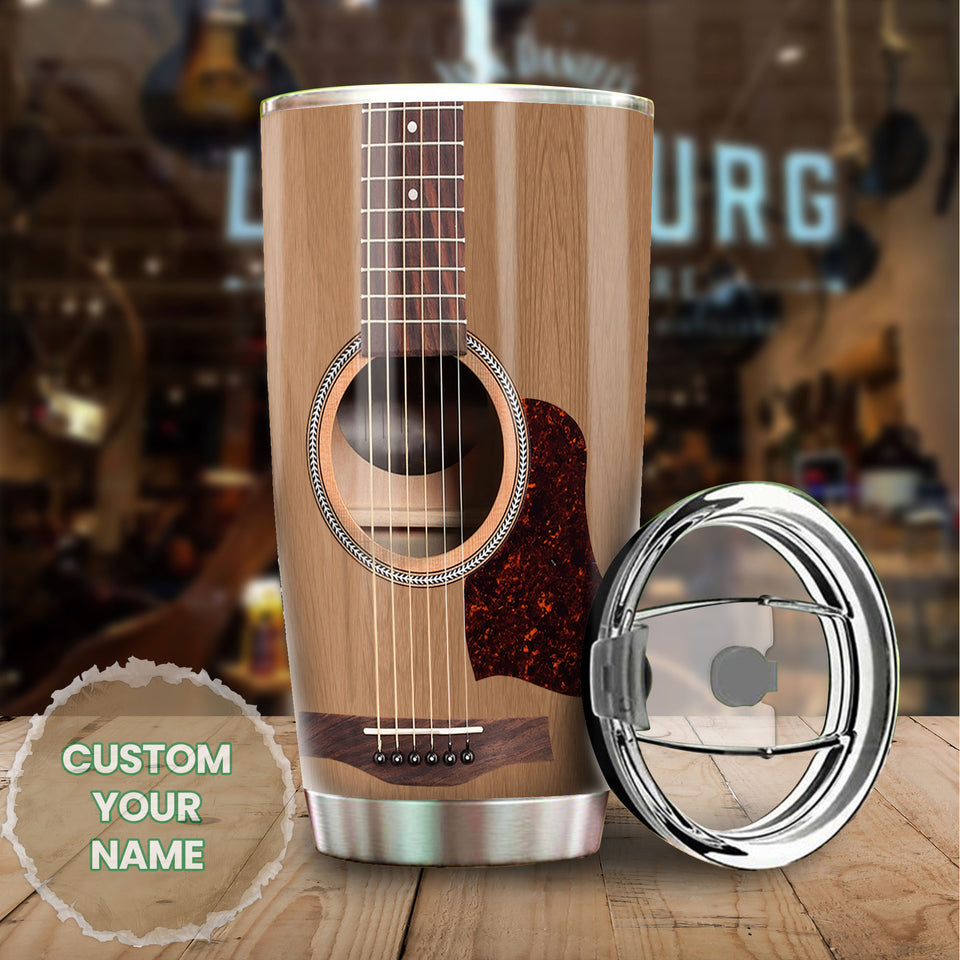 Camellia Personalized 3D Arcoustic Guitar Stainless Steel Tumbler - Customized Double-Walled Insulation Therma Cup With Lid Gift For Guitarist Musician