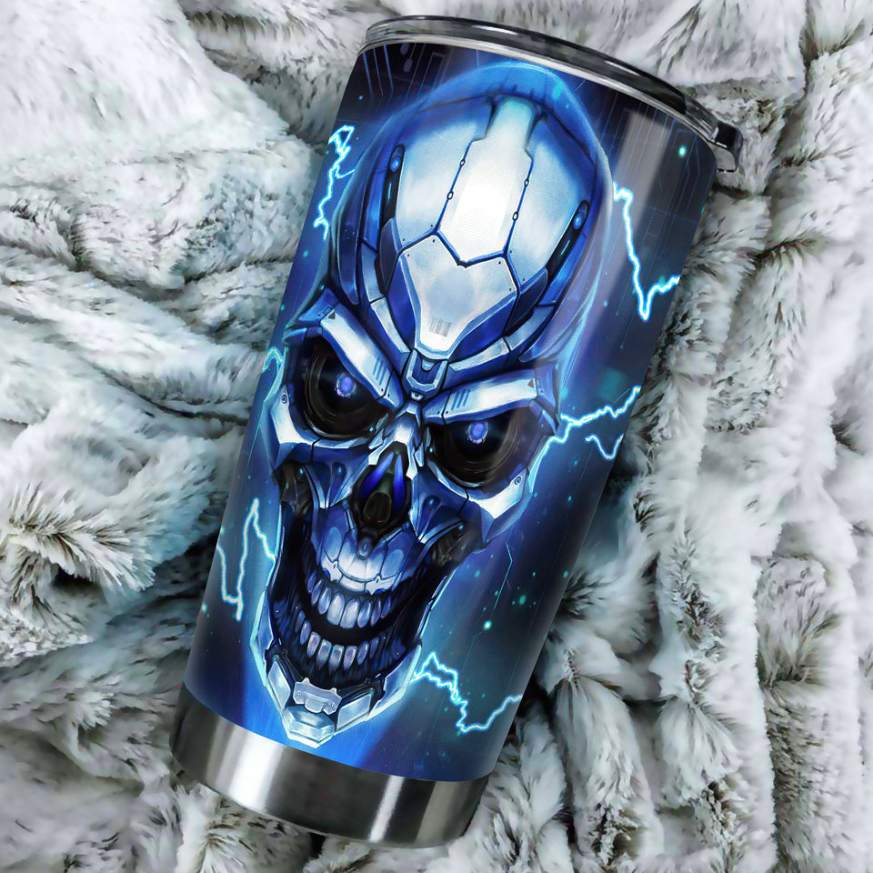 Camellia Personalized Cyborg Skull Skeleton Graphics Stainless Steel Tumbler - Double-Walled Insulation Travel Thermal Cup With Lid Gift For Skull Lover Trucker Biker Men