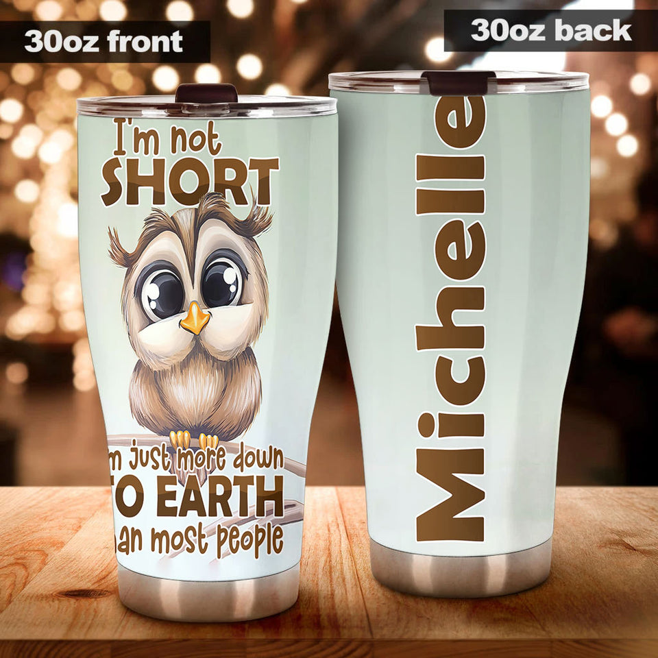 Camellia Personalized Cute Owl I'm Not Short Stainless Steel Tumbler - Double-Walled Insulation Thermal Cup With Lid Gift For Kids Girls Animal Lover