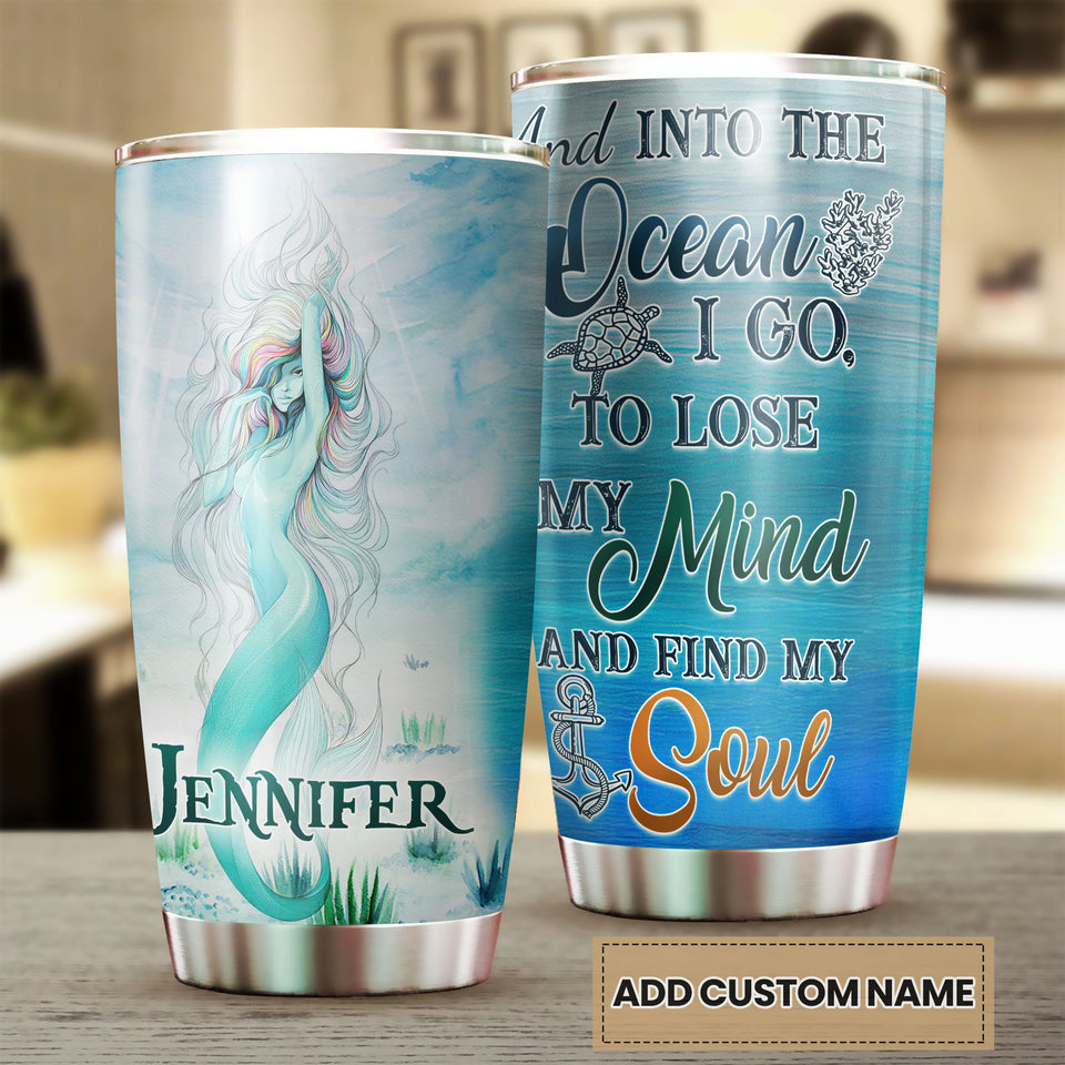 Camellia Personalized Mermaid Into The Ocean Stainless Steel Tumbler - Double-Walled Insulation Travel Thermal Cup With Lid Gift For Scuba Diver Surfer
