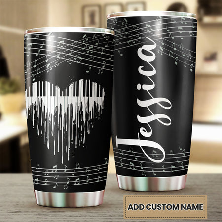 Camellia Personalized Piano Heart Music Graphics Stainless Steel Tumbler - Double-Walled Insulation Travel Thermal Cup With Lid Gift For Pianist Musician Music Lover