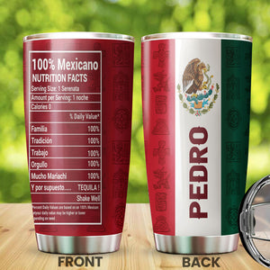 Camellia Personalized Mexicano Nutrition Facts Stainless Steel Tumbler - Double-Walled Insulation Sporty Thermal Cup With Lid Gift For Birthday Anniversary