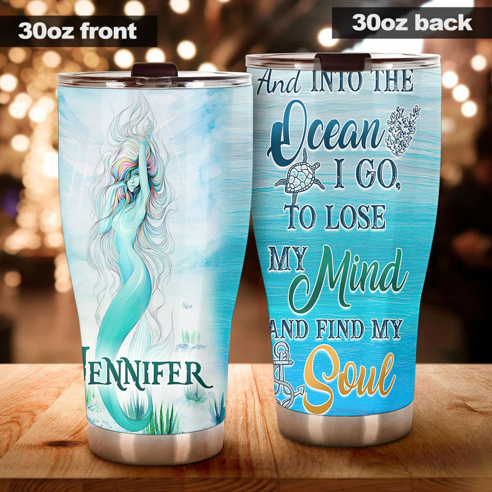 Camellia Personalized Mermaid Into The Ocean Stainless Steel Tumbler - Double-Walled Insulation Travel Thermal Cup With Lid Gift For Scuba Diver Surfer