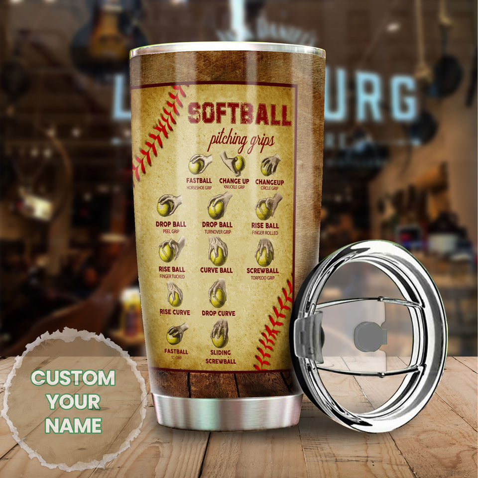 Camellia Personalized Softball Pitching Grips Knowledge Stainless Steel Tumbler - Double-Walled Insulation Sporty Thermal Cup With Lid Gift For Sport Lover Softball Player