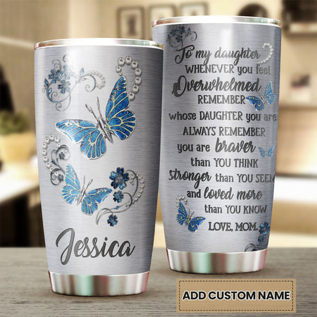 Camellia Personalized Butterfly Jewelry To My Daughter Loving Letters Stainless Steel Tumbler - Double-Walled Insulation Travel Thermal Cup With Lid Mom Gift For Daughter Girl