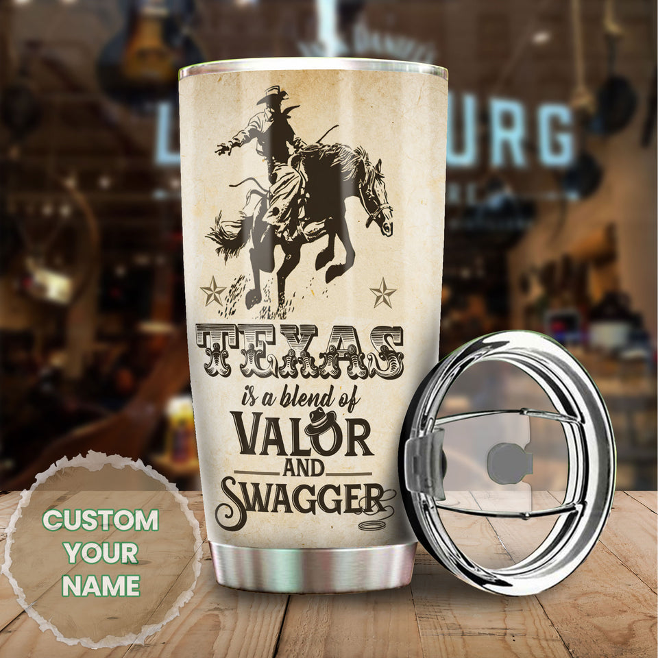 Camellia Personalized It's In My DNA Texas Blend Of Valor And Swagger Stainless Steel Tumbler - Double-Walled Insulation Travel Thermal Cup With Lid Gift For Texas Cowboy
