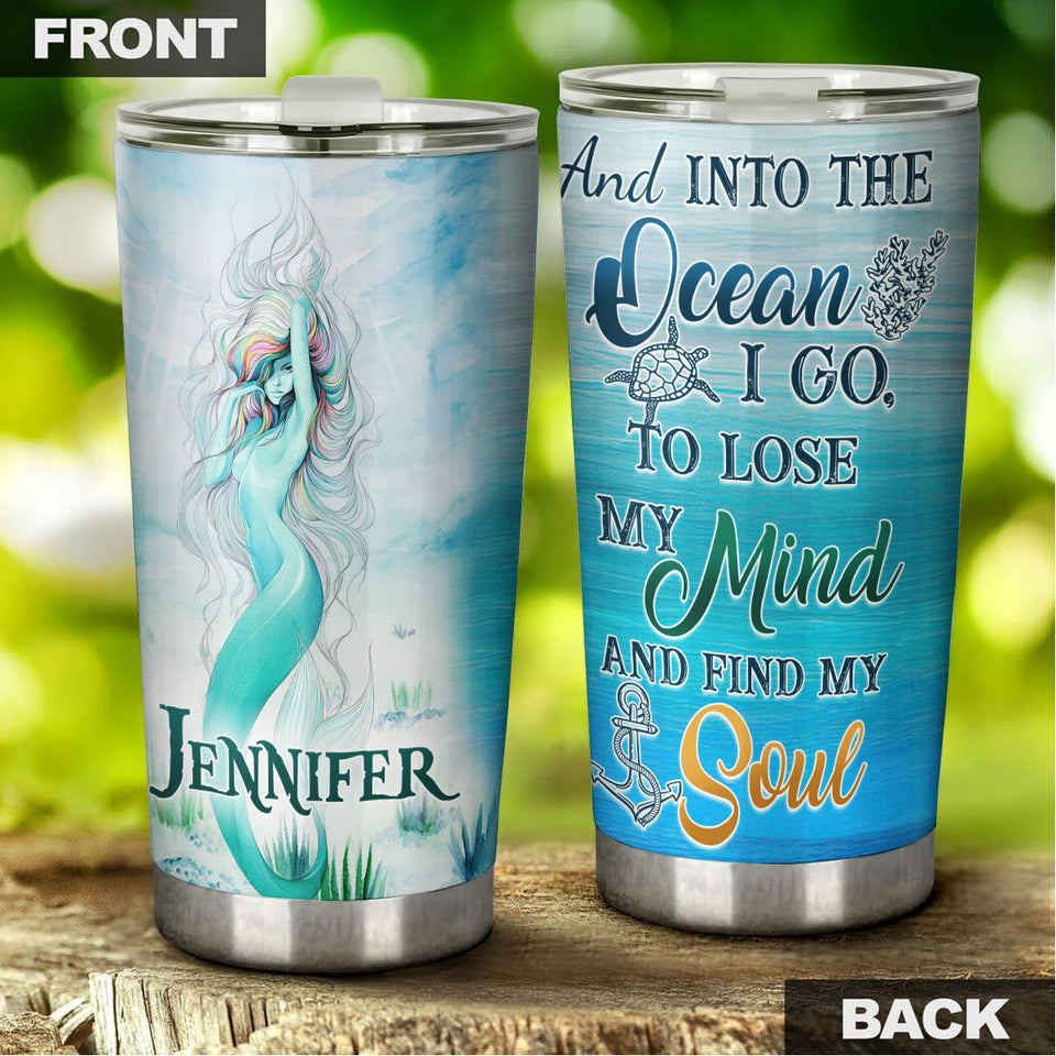 Camellia Personalized Mermaid Into The Ocean Stainless Steel Tumbler - Double-Walled Insulation Travel Thermal Cup With Lid Gift For Scuba Diver Surfer