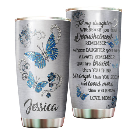 Camellia Personalized Butterfly Jewelry To My Daughter Loving Letters Stainless Steel Tumbler - Double-Walled Insulation Travel Thermal Cup With Lid Mom Gift For Daughter Girl