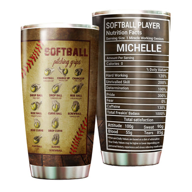 Camellia Personalized Softball Pitching Grips Knowledge Stainless Steel Tumbler - Double-Walled Insulation Sporty Thermal Cup With Lid Gift For Sport Lover Softball Player
