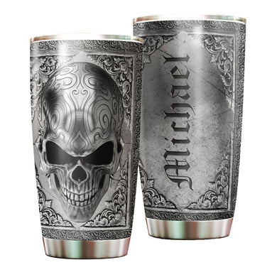 Camellia Personalized Steel Skull Skeleton Metal Style Graphics Stainless Steel Tumbler - Double-Walled Insulation Travel Thermal Cup With Lid Gift For Men Biking Trucker