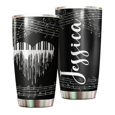 Camellia Personalized Piano Heart Music Graphics Stainless Steel Tumbler - Double-Walled Insulation Travel Thermal Cup With Lid Gift For Pianist Musician Music Lover