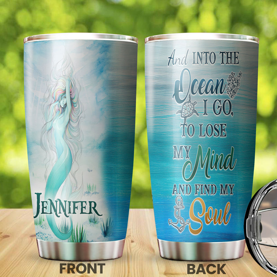 Camellia Personalized Mermaid Into The Ocean Stainless Steel Tumbler - Double-Walled Insulation Travel Thermal Cup With Lid Gift For Scuba Diver Surfer