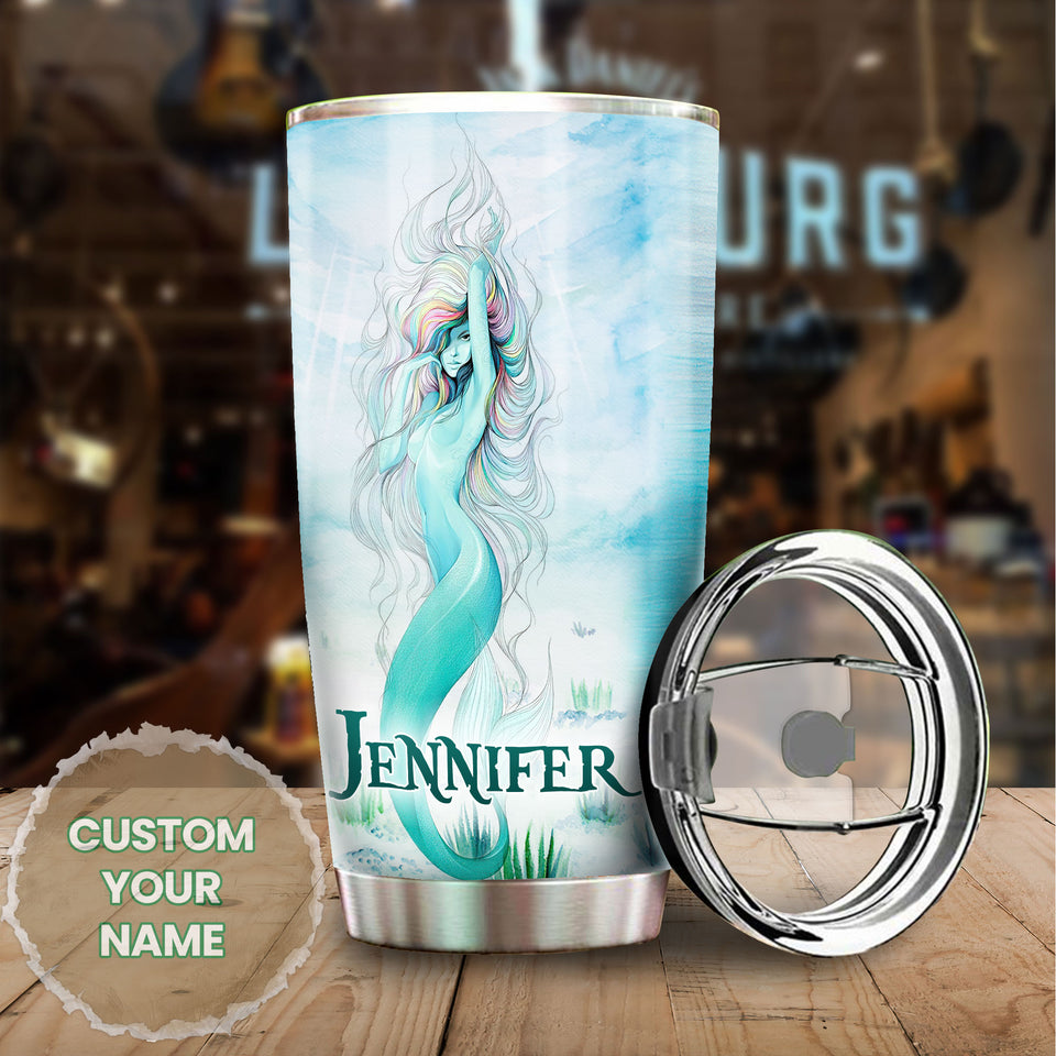 Camellia Personalized Mermaid Into The Ocean Stainless Steel Tumbler - Double-Walled Insulation Travel Thermal Cup With Lid Gift For Scuba Diver Surfer