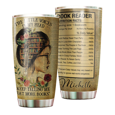 Camellia Personalized Girl Get More Books Stainless Steel Tumbler - Double-Walled Insulation Thermal Cup With Lid Gift For Nerd Reader Book Lover