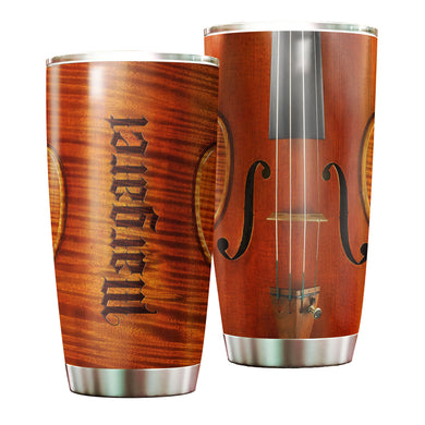 Camellia Personalized Violin String Wooden Style Graphics Stainless Steel Tumbler - Double-Walled Insulation Travel Thermal Cup With Lid Gift For Violinist Guitarist Musician