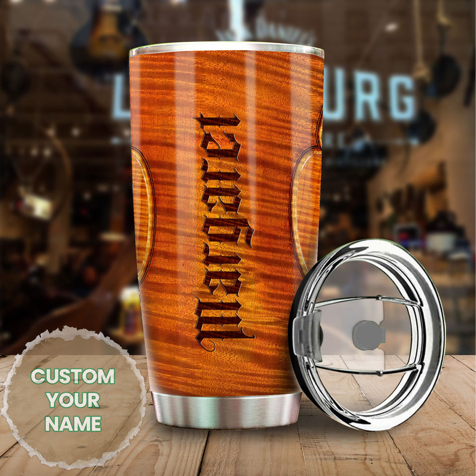 Camellia Personalized Violin String Wooden Style Graphics Stainless Steel Tumbler - Double-Walled Insulation Travel Thermal Cup With Lid Gift For Violinist Guitarist Musician