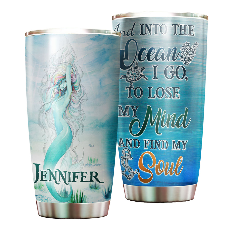 Camellia Personalized Mermaid Into The Ocean Stainless Steel Tumbler - Double-Walled Insulation Travel Thermal Cup With Lid Gift For Scuba Diver Surfer