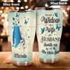 Camellia Personalized Widow Holding Hands My Husband Awaits Me Missing QUotes Stainless Steel Tumbler - Double-Walled Insulation Thermal Cup With Lid Gift For Memorial Day