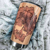 Camellia Personalized Deer Couple Forest Wooden Style Stainless Steel Tumbler - Double-Walled Insulation Travel Thermal Cup With Lid Gift For Valentines Day Couple