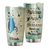 Camellia Personalized Widow Holding Hands My Husband Awaits Me Missing QUotes Stainless Steel Tumbler - Double-Walled Insulation Thermal Cup With Lid Gift For Memorial Day