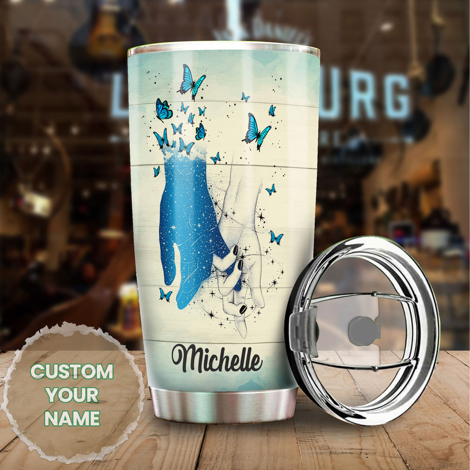 Camellia Personalized Widow Holding Hands My Husband Awaits Me Missing QUotes Stainless Steel Tumbler - Double-Walled Insulation Thermal Cup With Lid Gift For Memorial Day