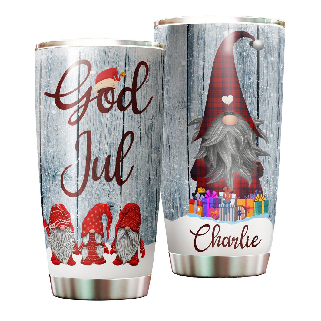 Camellia Personalized Gnomes God Jul Christmas Stainless Steel Tumbler - Double-Walled Insulation Thermal Cup With Lid Gift For Xmas Holiday