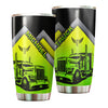 Camellia Personalized Neon Green Truck Graphics Stainless Steel Tumbler - Double-Walled Insulation Travel Thermal Cup With Lid Gift For Trucker Dad Husband Truck Lover