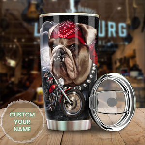 Camellia Personalized Bulldog Biking Race Rain Ride Wind Chase Sunset Metal Style Stainless Steel Tumbler - Double-Walled Insulation Travel Thermal Cup With Lid Gift For Biker