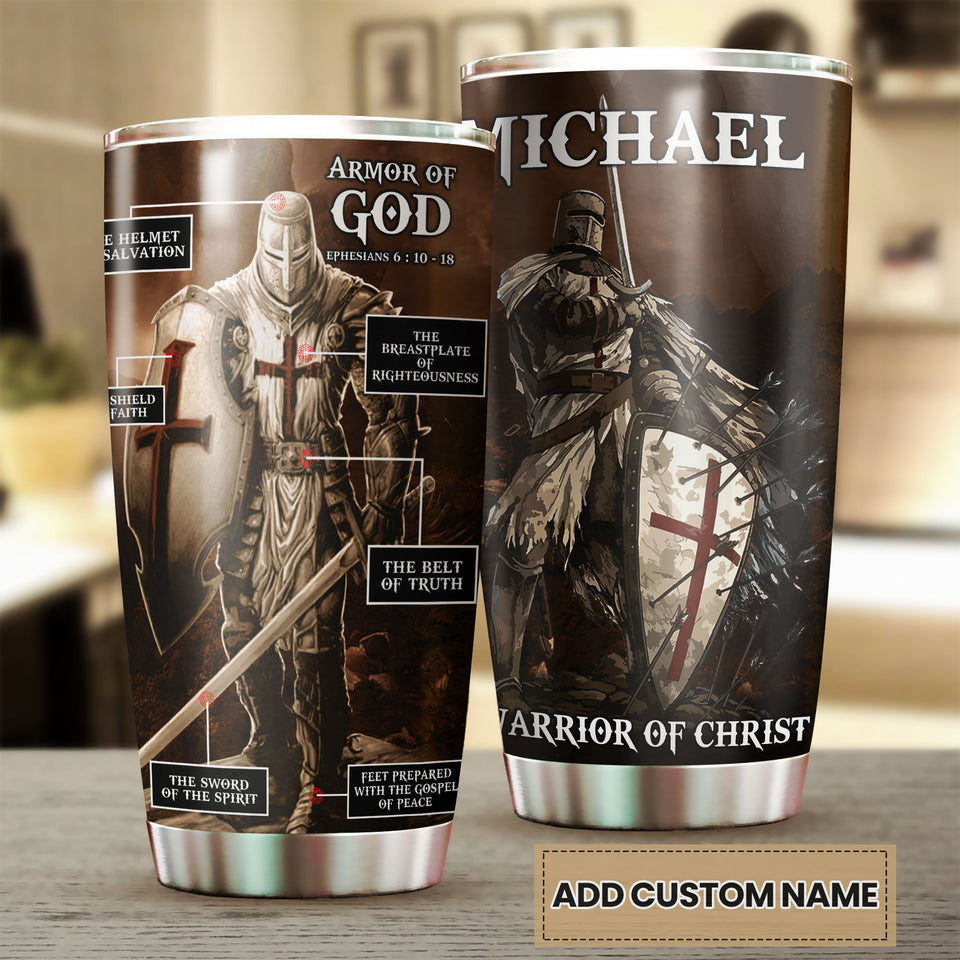 Camellia Personalized Armor of God Stainless Steel Tumbler - Customized Double-Walled Insulation Thermal Cup With Lid Gift For Dad