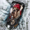 Camellia Personalized Bulldog Biking Race Rain Ride Wind Chase Sunset Metal Style Stainless Steel Tumbler - Double-Walled Insulation Travel Thermal Cup With Lid Gift For Biker