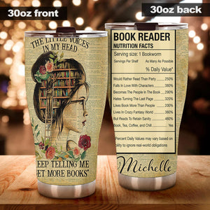 Camellia Personalized Girl Get More Books Stainless Steel Tumbler - Double-Walled Insulation Thermal Cup With Lid Gift For Nerd Reader Book Lover