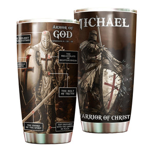 Camellia Personalized Armor of God Stainless Steel Tumbler - Customized Double-Walled Insulation Thermal Cup With Lid Gift For Dad