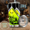 Camellia Personalized Neon Green Truck Graphics Stainless Steel Tumbler - Double-Walled Insulation Travel Thermal Cup With Lid Gift For Trucker Dad Husband Truck Lover