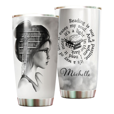 Camellia Personalized Girl Reading A Light In The Dark Stainless Steel Tumbler - Double-Walled Insulation Thermal Cup With Lid Gift For Nerd Reader Book Lover