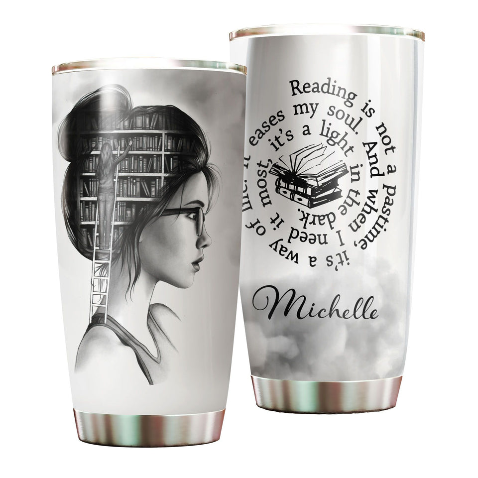 Camellia Personalized Girl Reading A Light In The Dark Stainless Steel Tumbler - Double-Walled Insulation Thermal Cup With Lid Gift For Nerd Reader Book Lover