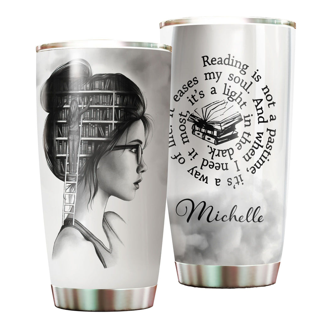 Camellia Personalized Girl Reading A Light In The Dark Stainless Steel Tumbler - Double-Walled Insulation Thermal Cup With Lid Gift For Nerd Reader Book Lover