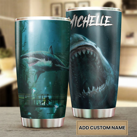 Camellia Personalized Horror Shark Sea Graphics Stainless Steel Tumbler - Double-Walled Insulation Travel Thermal Cup With Lid Gift For Shark Lover