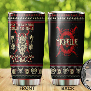 Camellia Personalized Viking Skulls And Bodies Valhalla Stainless Steel Tumbler - Double-Walled Insulation Travel Thermal Cup With Lid Gift For Dad