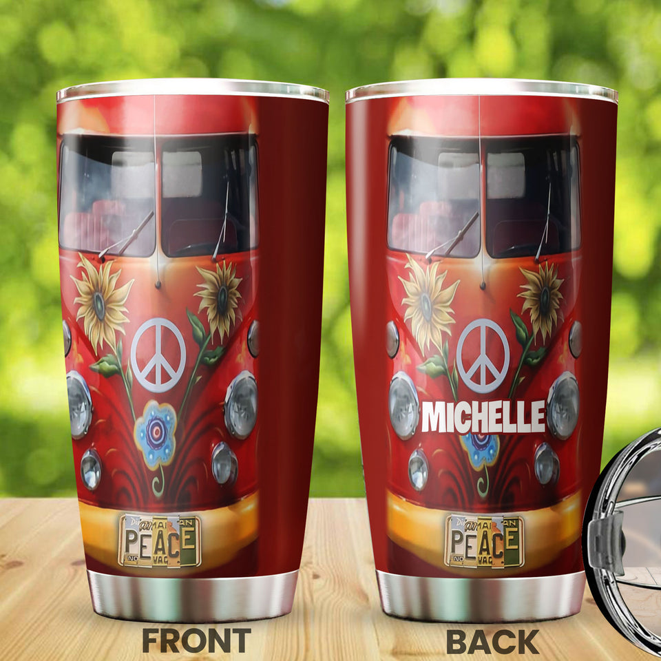 Camellia Personalized Sunflower Hippie Peace Lover Graphics Stainless Steel Tumbler - Double-Walled Insulation Thermal Cup With Lid Gift For Hipster